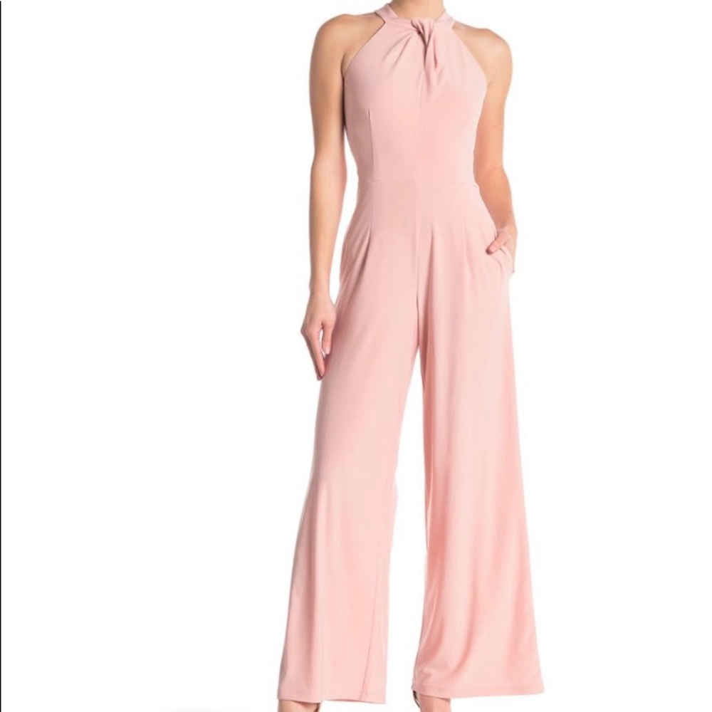 Nina Leonard Twist Halter ITY Knit Jumpsuit
